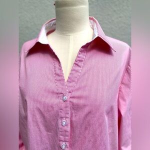Petite Haggar Peppermint Striped collared long sleeved women’s blouse 12PL